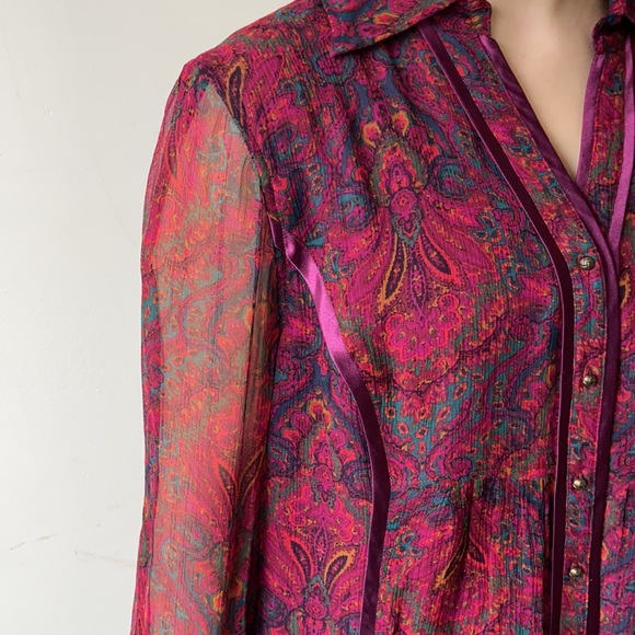 COLDWATER CREEK pink toned SILK sheer blouse LARGE - Picture 8 of 9